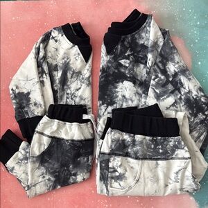 Little bipsy mommy baby daddy Black and White Tie-Dye Sweatshirt and Joggers Set